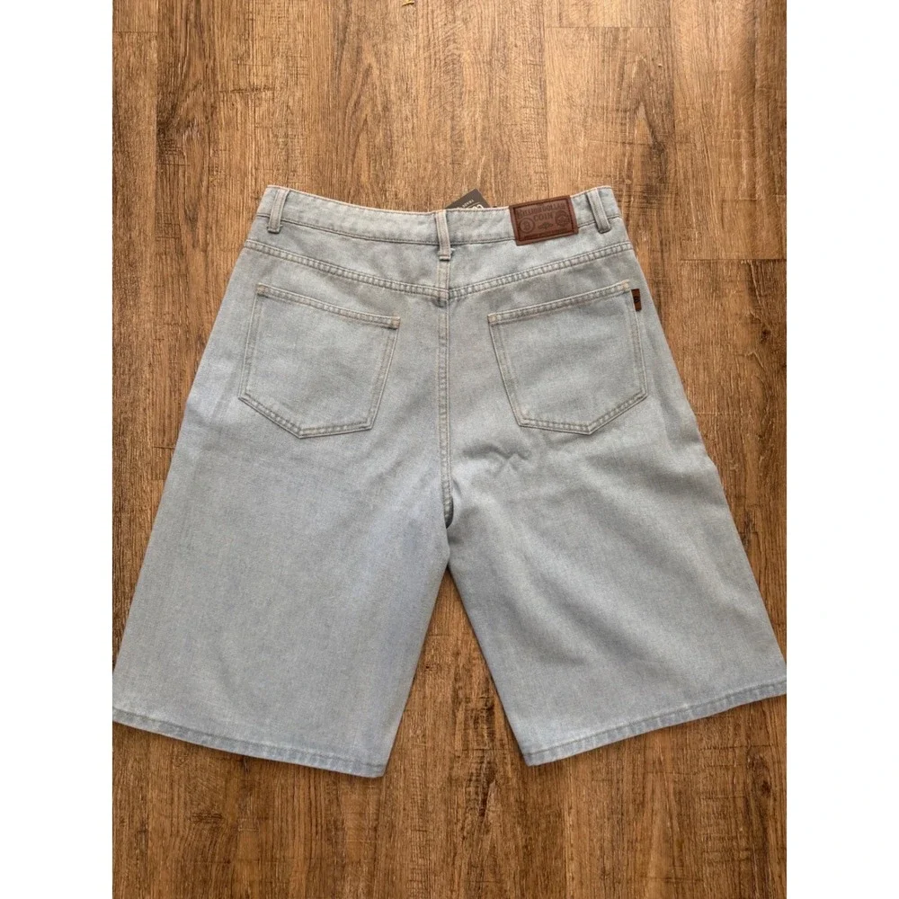 Billion Dollar Coin Club Mens 34W Rhinestone Cross Denim Shorts Light Wash Blue